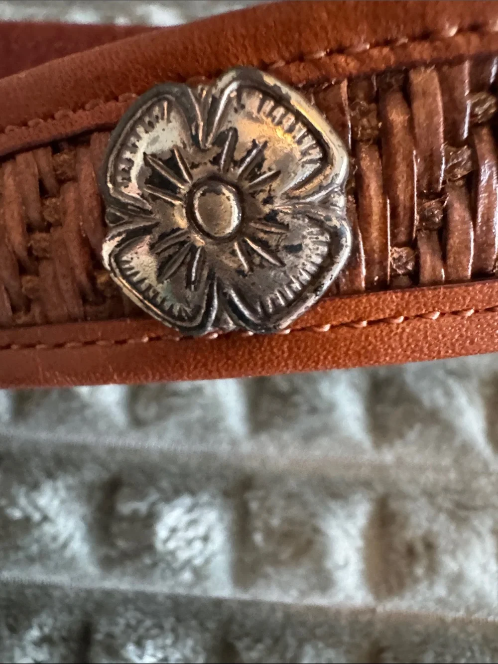 Fossil Brown Leather Braided Floral Concho Belt